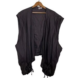PLANET by Lauren G Women’s Dark Gray Linen Vest Ruched Pockets Lagenlook OSFM